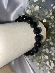 Blask Bransoletka Onyx czarny fasetowany, kule 10 mm