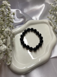 Blask Bransoletka Onyx czarny  fasetowany, kule 10 mm
